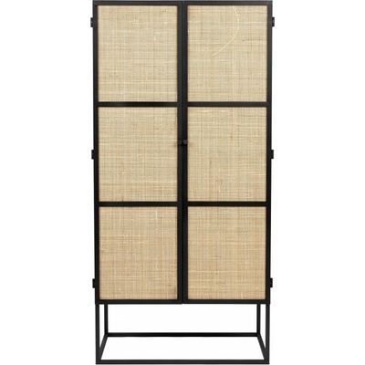 White Label Living Skříňka vysoká Guuji 70 x 145 cm černá, přírodní ratan