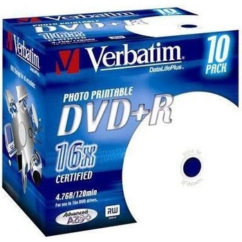 Verbatim DVD+R 4,7GB 16x, Advanced AZO+, printable, jewel, 10ks (43508)