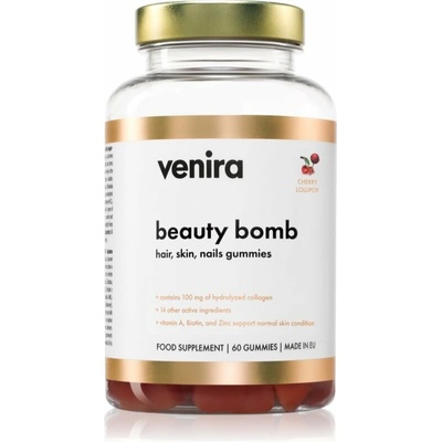 Venira Beauty Bomb gumové medvedíky pre krásne vlasy, pleť a nechty príchuť Cherry Lollipop 60 ks