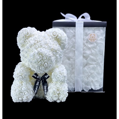 Medvídárek BIG Romantic medvídek z růží 40cm dárkově balený - bílý