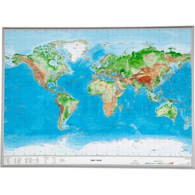 Georelief Svět - plastická mapa 80x60 cm Varianta: bez rámu, Provedení: plastická mapa – Zboží Dáma