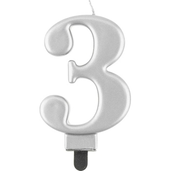 Image 1 of Godan Свещ за рожден ден 3 металик сребриста