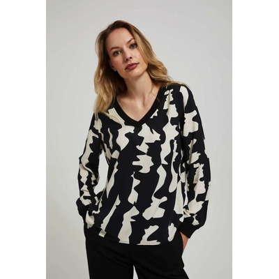 Moodo Patterned shirt with V-neck čierna biela krémová