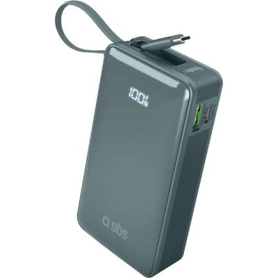 SBS Преносима батерия Powerbank SBS 10000 mAh 20W с вграден USB-C кабел и дигитален дисплей - сив (TTBB10000LCDTCPD20A)