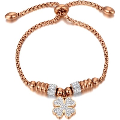 Victoria Filippi Stainless Steel ocelový se zirkony Brenda Gold- čtyřlístek pro štěstí NRB20054-2/5 Zlatá Nastavitelná