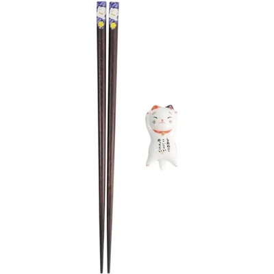 Tokyo Design Studio Dárková sada jídelních hůlek s podložkou Lucky Cat D