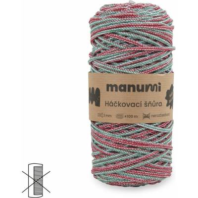 Manumi háčkovacia šnúra 3 mm červeno-zelená so striebornou nitkou - 1 ks