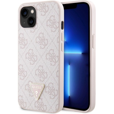 Pouzdro Guess PU 4G Strass Triangle Metal Logo iPhone 15 růžové