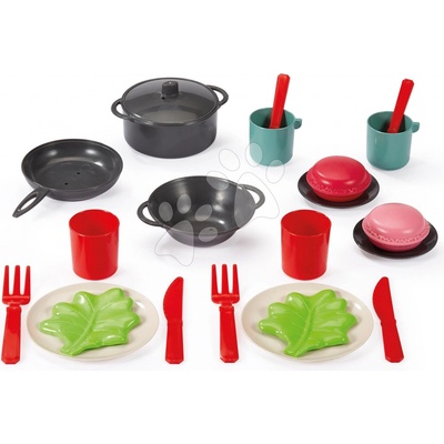 Écoiffier Piknikový košík s jídelní soupravou 100% Chef 23 cm s hrncem pánví příbory a makronky 22 dílů od 18 měsíců