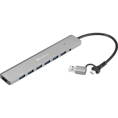 Sandberg USB-C/A към 7 x USB 3.0 HUB, до 7 USB-A порта, USB 3.0 SuperSpeed 5 Gbit/sec, 5 години гаранция 136-66 (136-66)