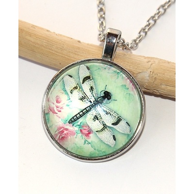 Jewerly Fashion Řetízek Amulet Barevná vážka s růžemi, Dragonfly, Love to be free 2556