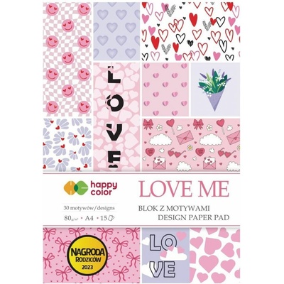 Happy Color Sada jednostranných papírů LOVE ME 80 g/m2 15 ks A4