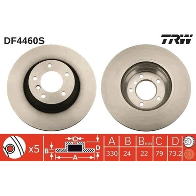 TRW Brzdový kotúč vetraný Ø330mm DF4460S