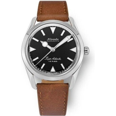 Nivada Grenchen Super Antarctic Black White Luminova Brown Leather