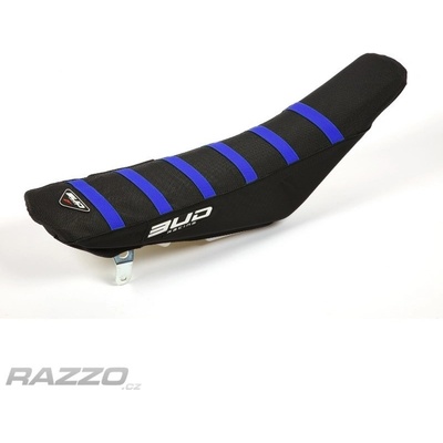Potah sedla BudRacing Seat Cover FullTraction Husqvarna TC/FC 16-18 TE/FE 17-19 Black Blue Stripes
