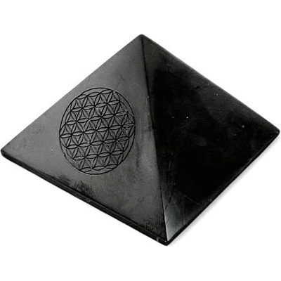 Šungit pyramida 8cm květ života leštěná
