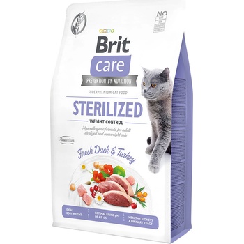 Brit Care Cat bez obilovin pro váhový balanc kastrovaných koček s kachnou a krocanem 2 kg