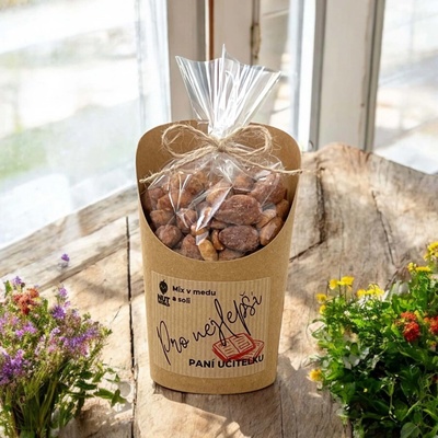 Nutworld Mix ořechů v medu a soli v celofánku a kelímku Pro paní učitelku 180 g