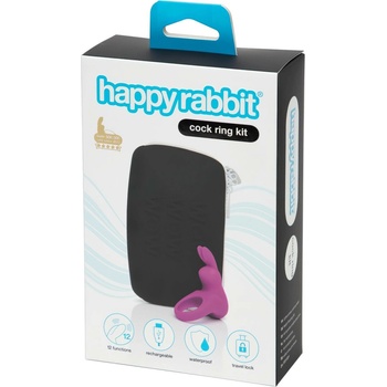Happyrabbit Cock Kit - vibračný krúžok na penis s úložným vreckom fialový