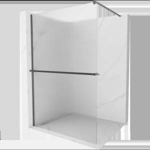 Mexen Kioto+ душ кабина със стена с рафт Walk-in 90 x 200 см, резки, четкано сиво - 800-090-121-66-09 (800-090-121-66-09)