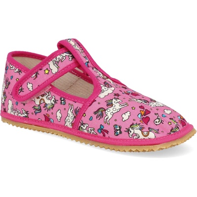 Barefoot detské papuče Beda Úzky typ Crazy unicorn ružové