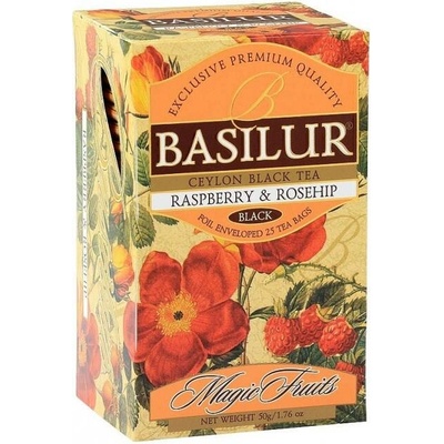 Basilur Aromatizovaný černý čaj Magic Raspberry and Rosehip porcovaný s přebalem 25 sáčků