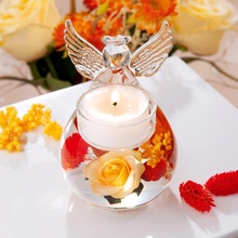 Gilde Gilde Sklenený svietnik Anjel oranžové kvety, 12 cm