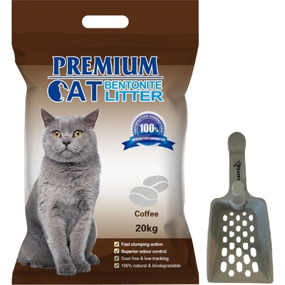 Premium Cat Премиум котешка тоалетна с бентонит - Кафе за котки 20 кг + безплатна лопатка за котешка тоалетна