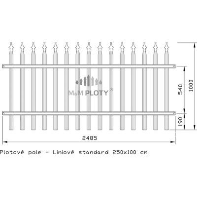 M&M PLOTY - Kovové plotové pole - Liniové standard, grafit Rozměry(š x v): 250 x 100 cm