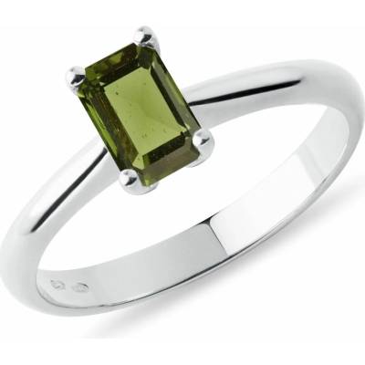 KLENOTA Prsteň z bieleho zlata s vltavínom vo výbruse emerald R0385552