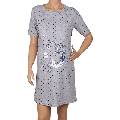 Нощница за кърмачки в сиво с черни точки и апликация