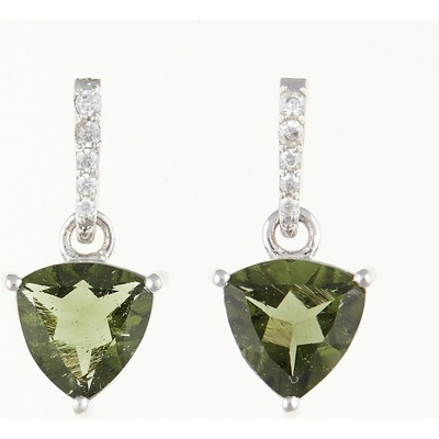 My Moldavite Stříbrné náušnice s vltavíny a zirkony srdce 283Z-2