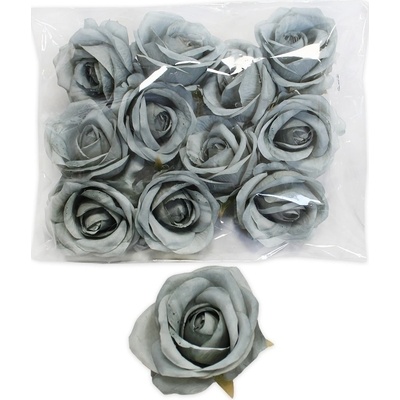 Růže hlava polyester 12ks/7cm šedozelená