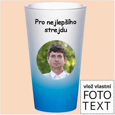 Bezvadný dárek Sklenice matná modrý přechod s vlastní fotkou 450 ml