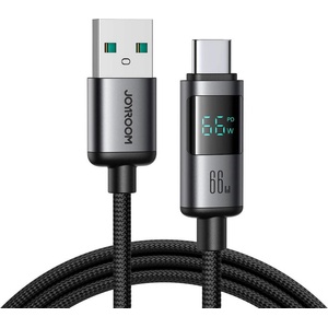 ACEFAST Здрав кабел с въжена оплетка с бързо зареждане за устройства с USB-C порт - Joyroom S-A16 Pro Prism Series Digital Display USB-A to USB-C Cable (черен) (120 см) (S-A16 PRO_AC)
