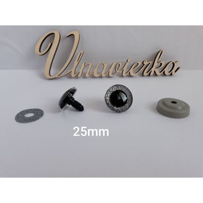 Oči s pojistkou glitrové 25mm stribrná