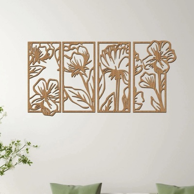 dřevo života 4 dílný obraz květin - FLORIST Zvolte barvu dekoru: Horský dub, Rozměry (cm): 78x40