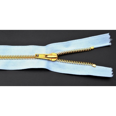 Jeans zipsy mosadzné č. 5 nedeliteľné - dĺžka 10 cm - 25 cm 14 cm svetlo modrá