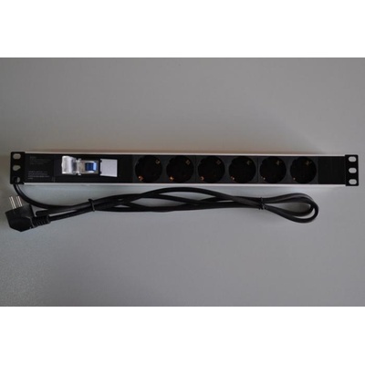 ZPAS Разклонител за монтаж в шкаф 6 гнезда шуко + 1х16А прекъсвач, 1u (ms-pdu-6-cb)