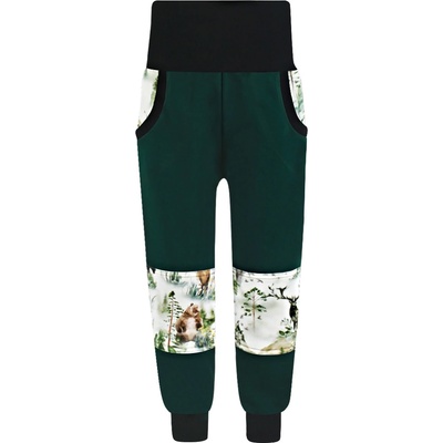 V Mart Slim tepláky s dvojitými koleny Lesní zvířata šedá