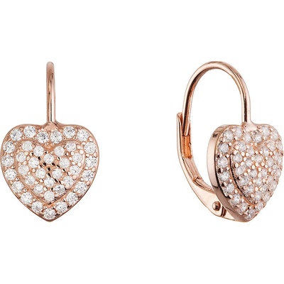 Evolution Group Pozlacené stříbrné náušnice třpytivé srdce 11714.1 rose gold