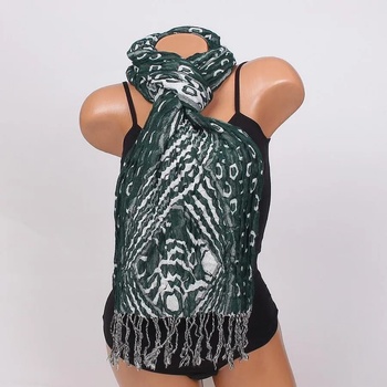 Image 1 of Дамски шал в тъмнозелено с бели орнаменти