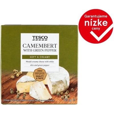 Tesco Mäkký zrejúci plnotučný syr s bielou plesňou na povrchu so zeleným korením 120 g