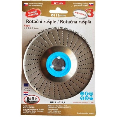 Rašple rotační sada Ø 115 mm (čepel 1.5, 2.0, 2.5 mm)
