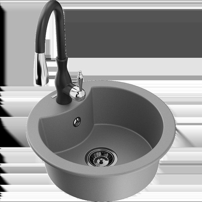 Diego гранитна мивка с 1 отделение и кухненски смесител Savita, сив - 6512-71-672601-70-B (6512-71-672601-70-B)