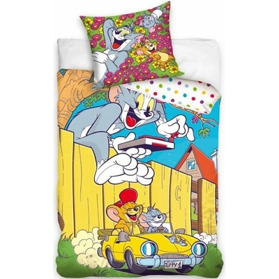 Carbotex bavlna obliečky Tom a Jerry v žltom kabriolete bavlna renforcé 70x90 140x200