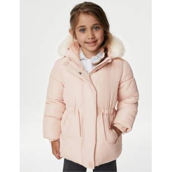 Marks & Spencer holčičí zimní bunda s umělým kožíškem světle růžová