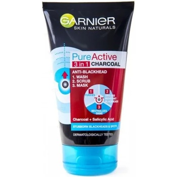 Image 1 of Garnier Pure Active 3 in 1 Charcoal - Почистващ гел, ексфолиант и маска за лице против черни точки 150мл