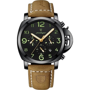 Poedagar Мъжки часовник Poedagar CS1830, естествена кожа, кафяв, черен циферблат (CS1830)