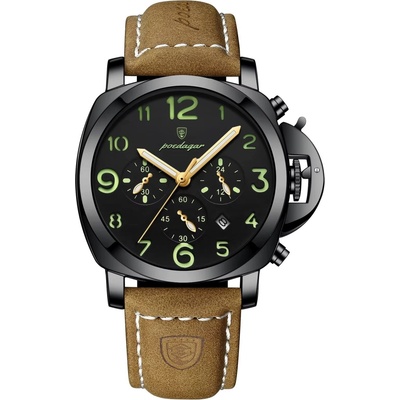 Poedagar Мъжки часовник Poedagar CS1830, естествена кожа, кафяв, черен циферблат (CS1830)